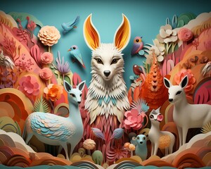 Playful array of animals in 3D adorned with dusty colorful textures
