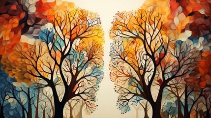 Whimsical visualization of lungs as trees in an abstract setting