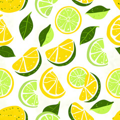 Lime or lemon isolated on transparent background, seamless pattern