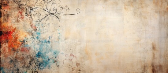 Obraz premium Textured paper with watercolor designs and graffiti on old fabric for backgrounds