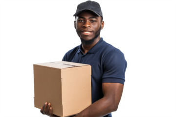 efficiency and speed of your courier service, ready to deliver the package without markings, on a neutral white background.
