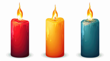 Three candles with different colors and sizes, one is red, one is yellow