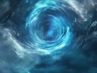 Fototapeta na wymiar Abstract cosmic whirlpool with a vibrant blue glow, representing interstellar travel or a portal through space-time.