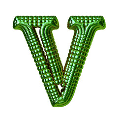 Symbol made of green spheres. letter v
