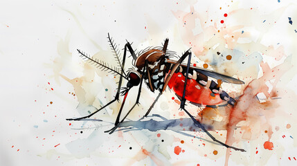 Dengue mosquito watercolor, white background 