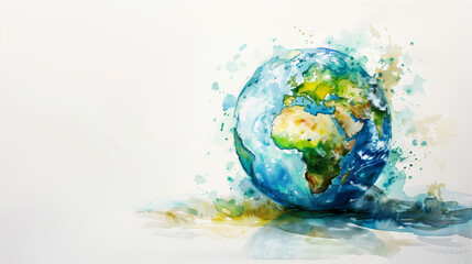 Obraz na płótnie Canvas Glass globe signifies eco-friendly environment for World Earth Day, watercolor, white background 