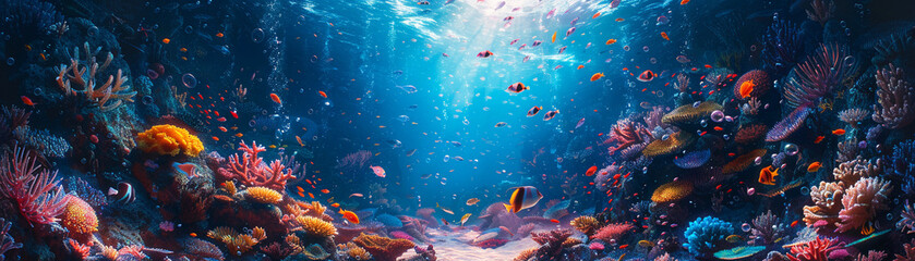 Fototapeta na wymiar Celebration in an underwater city bubbles of joy illuminate the depths