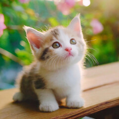 봄에 산책하는 아기 고양이