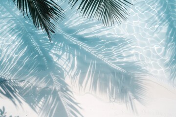 Fototapeta na wymiar View of calm sea water with shadows of tropical leaves. Generate AI image