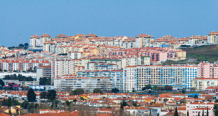 Fototapeta na wymiar Queluz panorama skyline with colorful flats Sintra Portugal.