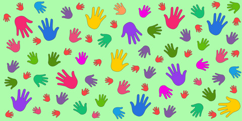Background with human children's and adults hands imprint.