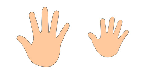 Human children's and adults hands imprint vector isolated set on white background. Human hands.