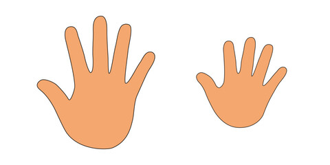 Human children's and adults hands imprint vector isolated set on white background. Human hands.
