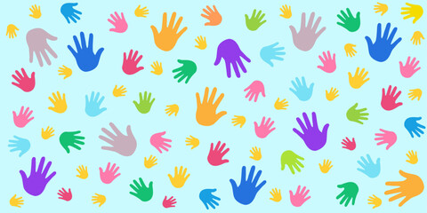 Background with human children's and adults hands imprint.