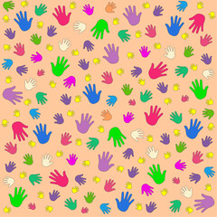 Background with human children's and adults hands imprint.