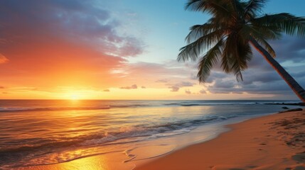 Fototapeta premium Sky sunset at beach scenery, Whether it's the warm hues of a sunrise or sunset, shimmering reflection of the sun on the clouds, the sky and clouds have the power to inspire feelings of awe and wonder