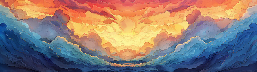 Fiery Waves: Abstract Ocean Sunset