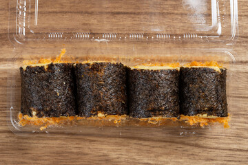 top view seaweed meat floss rolls at horizontal composition