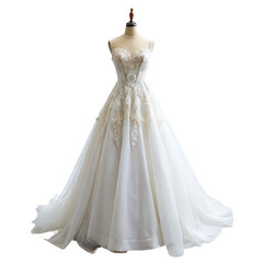 Fototapeta na wymiar Wedding dress on a mannequin isolated on transparent background.