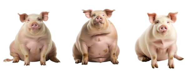 set of fat pig sitting isolate on white background.