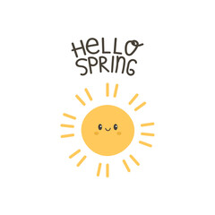 Hello Spring. Hand drawn  spring element with positive phrase. Vector illustration.