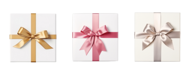 Set of white gift box topview and colorful ribbon