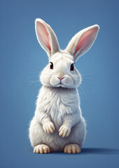 Obraz premium Cute furry rabbit isolate on blue background.