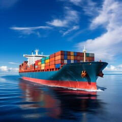 Transporte de carga transporte marítimo mercante portacontenedores ia generativa contenedor internacional buque de carga en el océano
 - obrazy, fototapety, plakaty