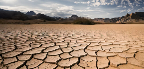 effects of climate change such as dry and cracked land dry land due to lack of rain, desertification and drought. Copy space image. - obrazy, fototapety, plakaty