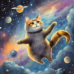 Obraz na płótnie Canvas 우주를 날아다니는 고양이