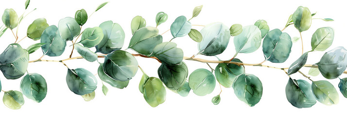 Watercolor eucalyptus branches and leaves isolated on white, watercolor, white background 