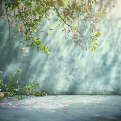 Beautiful spring background with concrete floor Generative Ai 