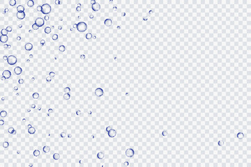 Blue air bubbles, oxygen, champagne crystal clear, isolated on a transparent background of modern design. Vector illustration of EPS 10.