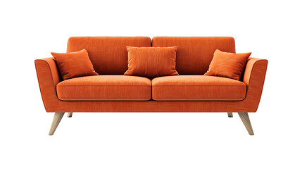 Modern orange textile sofa on isolated transparent background
