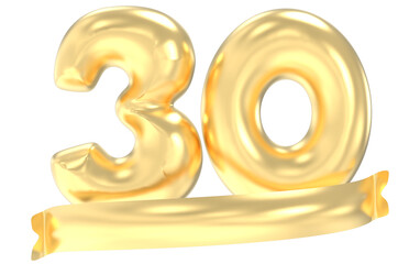 Anniversary 30 Number Gold 3D Rendering