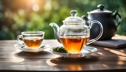 Foto op Plexiglas tea cup and tea pot on table © JohnLee