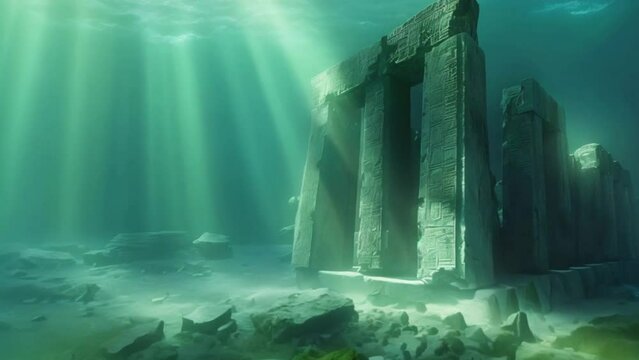 prehistoric temple in the deep sea. video 4k