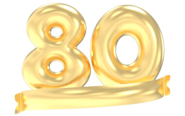 Anniversary 80 Number Gold 3D Rendering