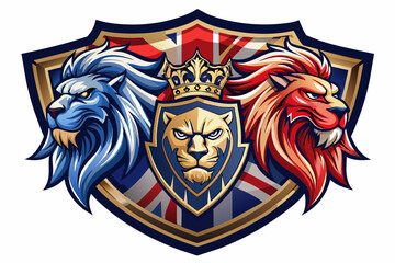 two-British--lions-holding-shield-shaped-logo-vector illustration
