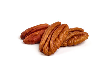 Pecan nuts, isolated on white background.