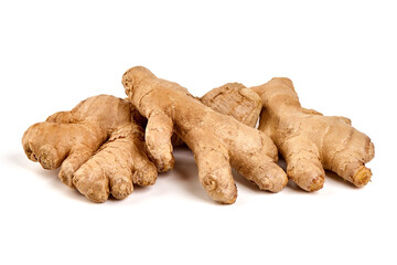 Fresh Ginger, isolated on a white background. Close-up.