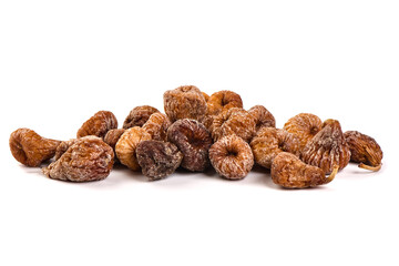 Dried figs, close-up, isolated on white background.