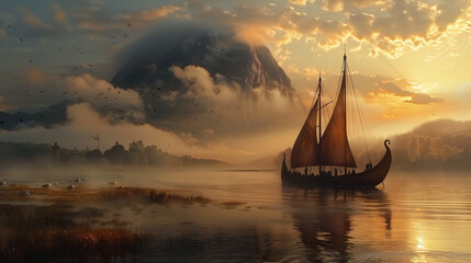 Beautiful Egyptian sailboat on the Nile river at sunset. - obrazy, fototapety, plakaty