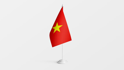 Vietnam national flag on stick isolated on white background. Realistic flag illustration
