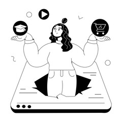 Modern doodle mini illustration of online services 