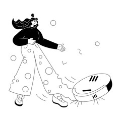 Customizable doodle mini illustration of smart vacuum 