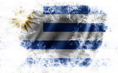 White background with worn Uruguay flag