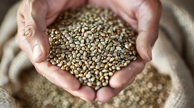 handful of hemp seeds, prized for their protein and omega-3 content