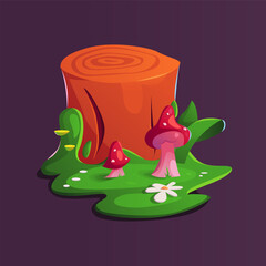 Cartoon Tree Stump and Log with game UI. Vector Illustration.