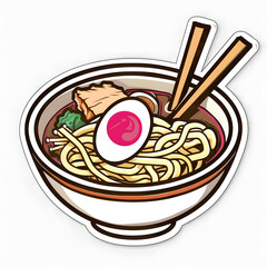 Bowl of instant japan noodles, ramen soup with chopsticks. isolated on a transparent background